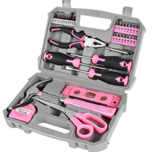 Lzvxtym Household Hand Tool Set,Home Repair Tool Kit,Pink Tool Set for Women,with Case,Steel,Pink,3.19 lbs,37Pcs