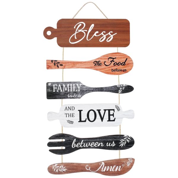 Lzvxtym Dining Room Decoration,Wooden Bless Hanging Wall Sign,Bless the Food Before Us Farmhouse Kitchen Wall Decor,Multicolor,21.6" x 11.8"