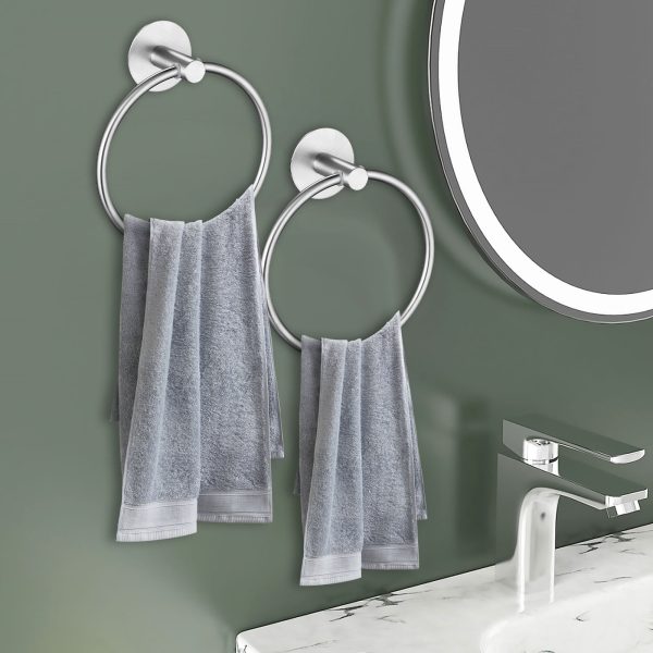 Wekvgz 2pcs Towel Rings Wall Mount Stainless Steel Round Towel Hangers Self Adhesive Hand Towel Holders for Bathroom Kitchen