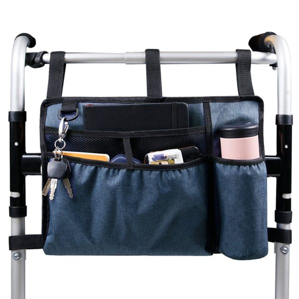 Walker Bag with Cup Holder Large Capacity Storage Pouch Wheelchairs Organizer Bag Walker Rollator Bag Folding Pouch for Seniors Elderly Handicap accessories Fold Walker 15.75*11.02in