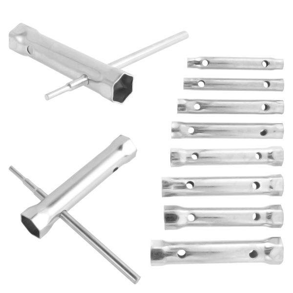 NUAHRHY 10pcs Shower Valve Socket Wrench Set Carbon Steel Plumber Socket Wrench Double-Ended Tubular Spanner Set Extended Spark Plug Spanner Tap Installation Wrench 6-22mm for Water Tap