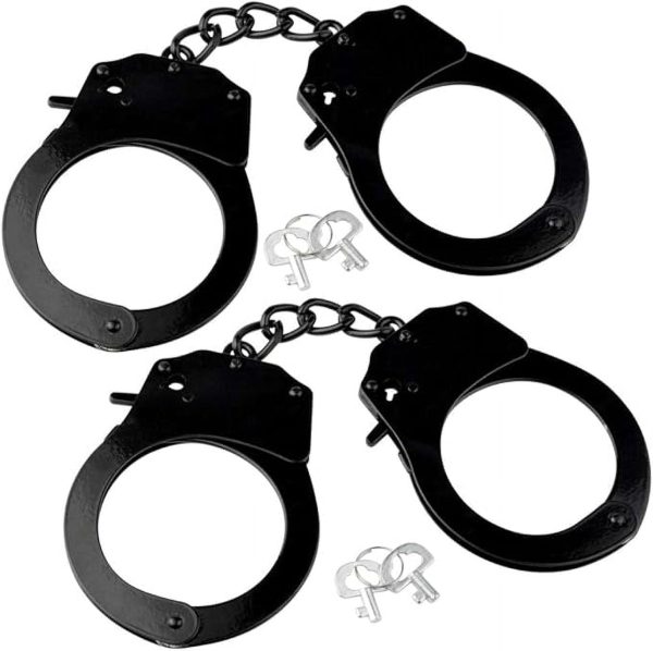 2Pcs Black Toy Handcuffs with Keys Metal Handcuffs Party Supplies Accessory Stage Party Props Pretend Play Handcuffs for Kids