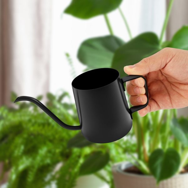 Small Watering Can for Indoor Plants 12oz/350ml Rustproof 304 Stainless Steel Plant Watering Can with Ergonomic Handle for House Plants Black