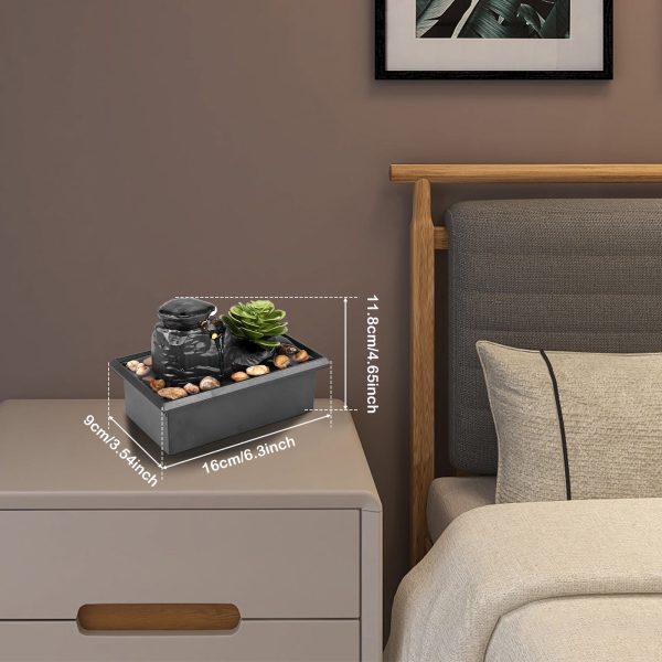 Fuentes De Agua Para Interior Tabletop Fountain with Light Battery/USB Operated Mini Indoor Water Fountain Feature Zen Meditation Fountain Decor for Table Home 6.29*3.54*4.65in