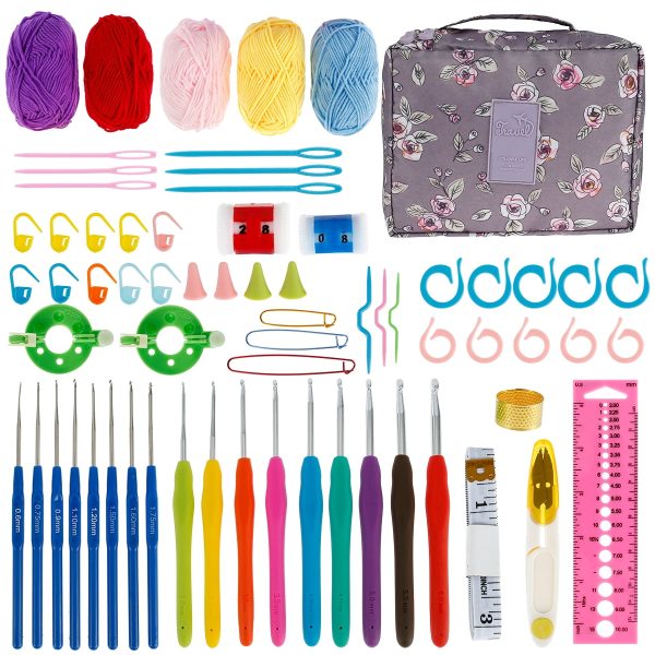 66pcs Crochet Kits for Beginners Colorful Crochet Hook Set with Storage Bag and Crochet Accessories Ergonomic Crochet Kit Practical Knitting Starter Kit for Adults Kids Gifts