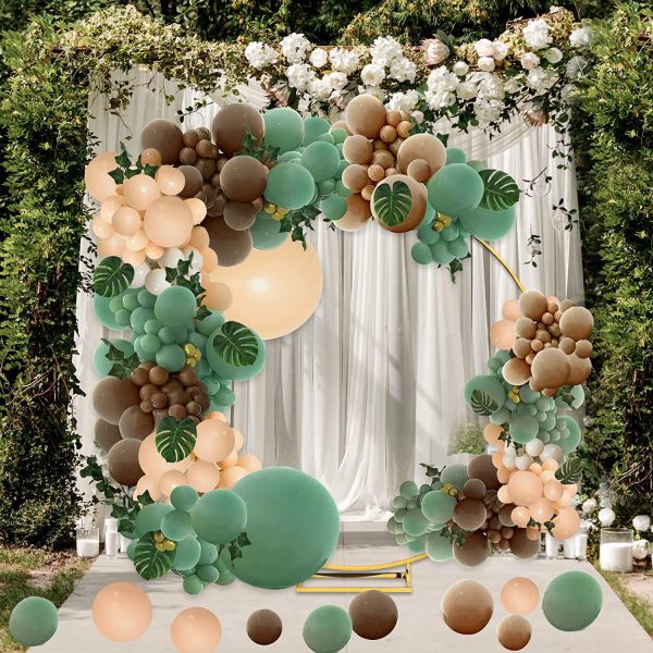 142pcs Sage Green Brown Balloon Garland Arch Kit Jungle Safari Wild Woodland Green Balloon Arch Olive Green Gold Coffee Cocoa for Birthday Wedding Shower Party Decorations 5.91in 78.74in