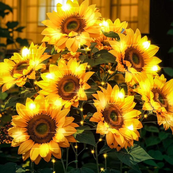 Keyohome 2 Packs Solar Garden Lights LED Outdoor Waterproof Decorative Sunflower Ornaments Stake Lights for Pathway Landscape Lamp Patio Fence Yard Lighting Outdoor Decor