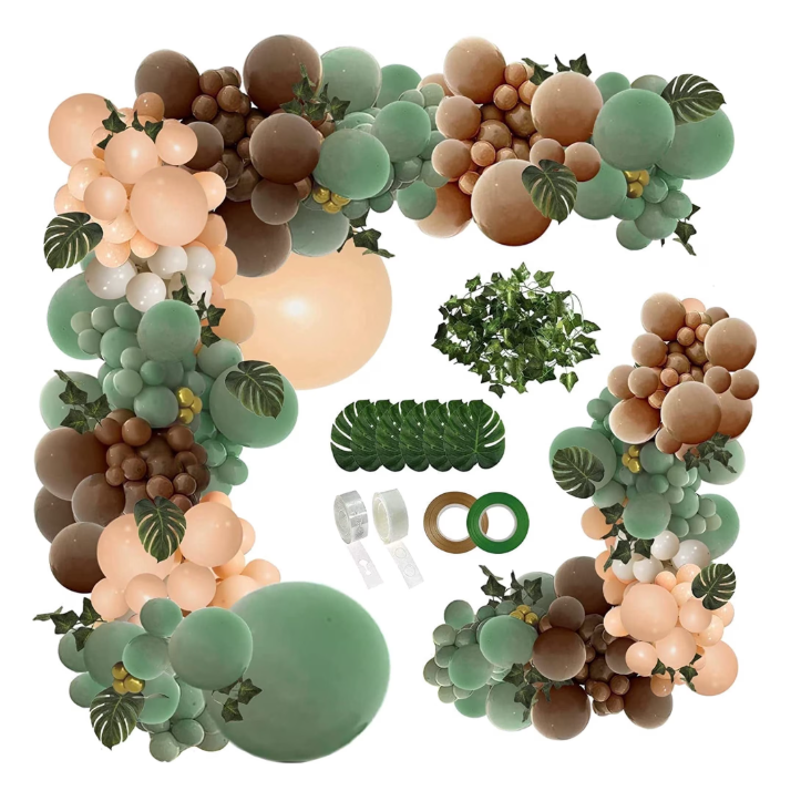 Qenwkxz 142pcs Sage Green Brown Balloon Garland Arch Kit Jungle Safari Wild Woodland Green Balloon Arch Olive Green Gold Coffee Cocoa for Birthday Wedding Shower Party Decorations 5.91in 78.74in