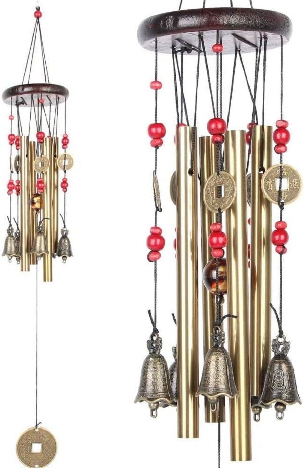33" Heavy duty Wind Chimes Bell Large Tone Resonant Bell 10 Tubes 5 Bells Wind chimes Chapel Church Garden Wind Chimes Retro Bronze Hanging Decoration Feng Shui Lucky Wind Bell Memorial
