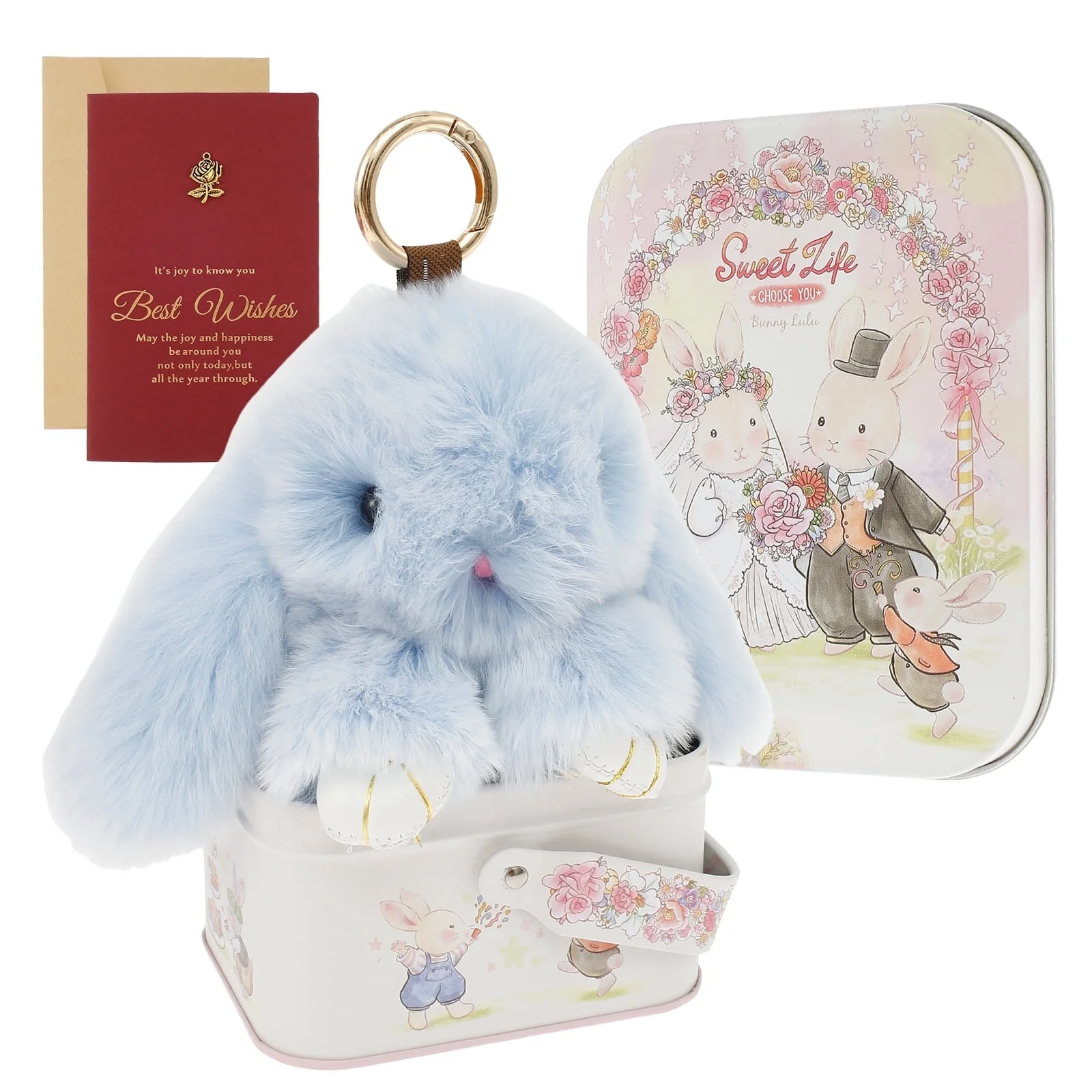 Keyohome Bunny Keychain,Bunny Plush Keychain,Soft and Cute Rabbit Key Chain Purse Charm Pendant Gift for Women,with Exquisite Box,1Set
