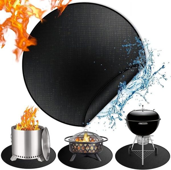 36" Fire Pit Mat Blcak Round Stove Patio Fire Mat Fireproof 3-Layered Thicken Ember Mat Grill Deck Protector Waterproof Grill Heat Pad for Outdoor BBQ Deck Floor Lawn