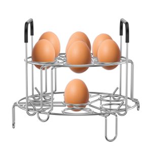 Ihvewuo Stackable Stainless Steel Egg Steamer Rack Heat Resistant Double Layers Egg Cooking Trivet With Silicone Handle for 6 or 8 Quart Pressure Cooker
