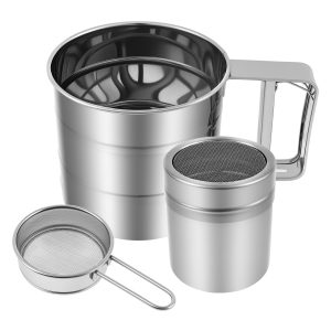 Ikoopy Stainless Steel Flour Sifter Versatile Baking Flour Sifter Solid Hand Crank Flour Sifter Kit Easy to Use Flour Sifter Cup Set High Efficient Flour Sifter Baking Tool Kit for Kitchens