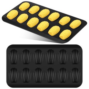 Ihvewuo 2 Pcs Shell Baking Mold 12 Cavity Carbon Steel Cookie Cake Pan Nonstick Shell Shape Baking Pan for Home Kitchen Bakery Restaurant Black
