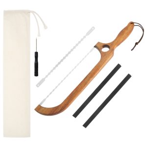 Wood Bread Bow Knife with Stainless Steel Serrated Blade Bow Design Bread Knife Easy to Cutting Sourdough Bread Knife with Ergonomic Handle for Homemade Bread