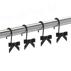 Dznils Decorative Bow Shower Curtain Hooks Rings, Rustproof Metal Shower Hooks, Set of 12, Black