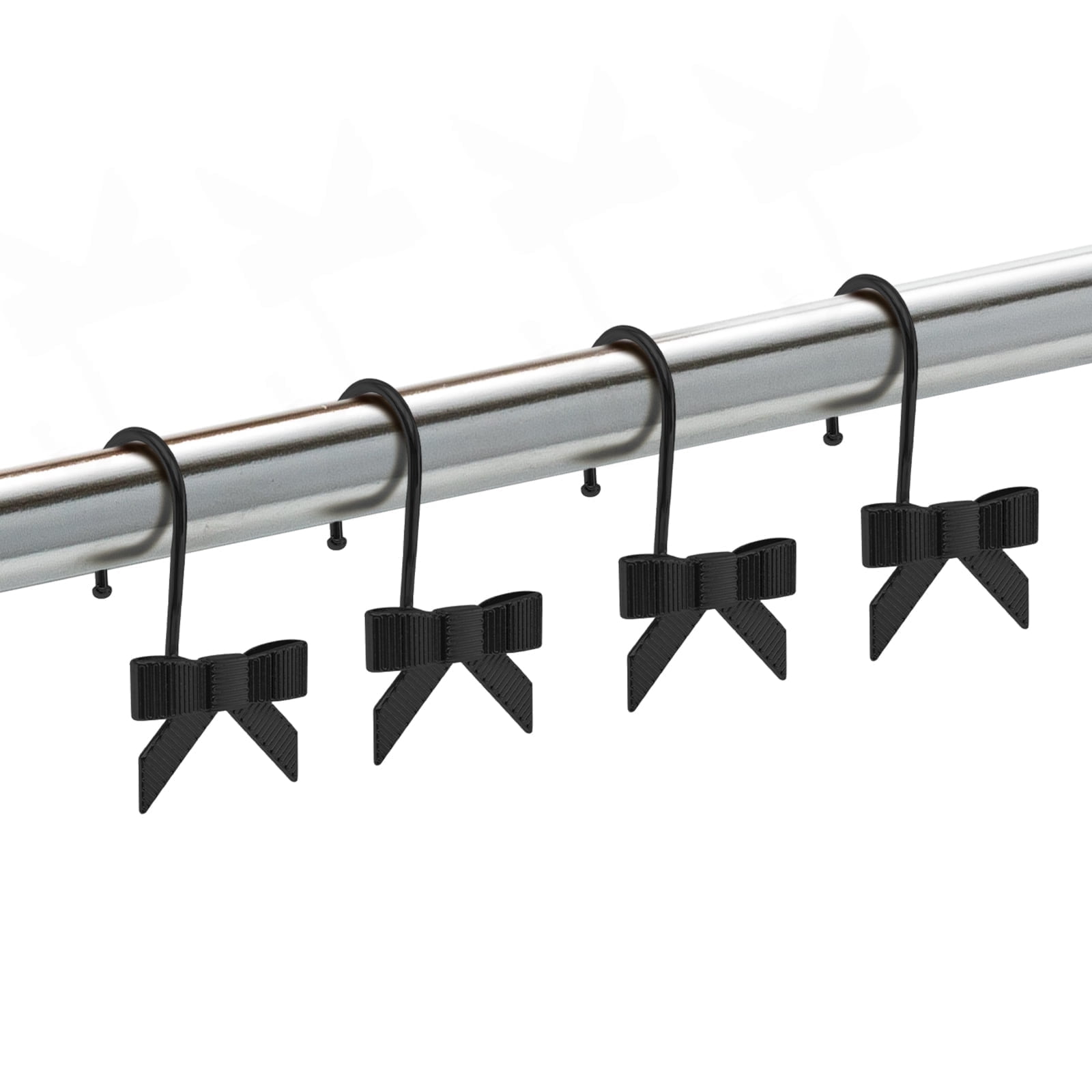 Dznils Decorative Bow Shower Curtain Hooks Rings, Rustproof Metal Shower Hooks, Set of 12, Black