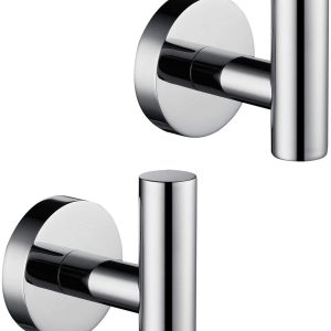 2 Pack Polished Chrome Bathroom Towel Hooks, Durable SUS304 Stainless Steel, Modern Style
