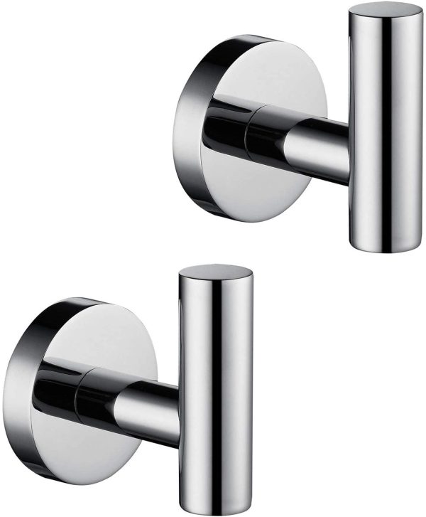 2 Pack Polished Chrome Bathroom Towel Hooks, Durable SUS304 Stainless Steel, Modern Style