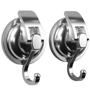 Wekvgz 2PCS Heavy Duty Suction Cup Hooks for Shower Wall, Shower Hooks for Indoor Shower, Towel, Robe and Loofah Hook, Polished Plated, Silver hook