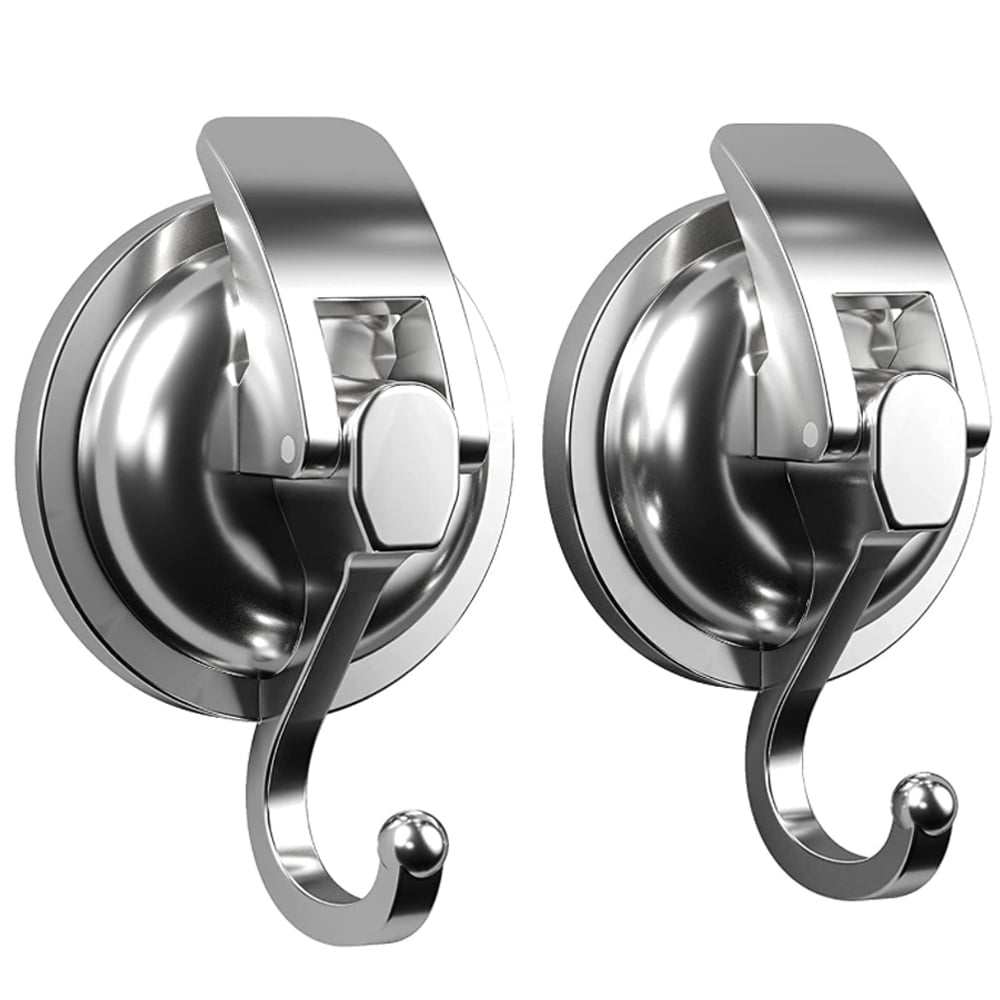 Wekvgz 2PCS Heavy Duty Suction Cup Hooks for Shower Wall, Shower Hooks for Indoor Shower, Towel, Robe and Loofah Hook, Polished Plated, Silver hook