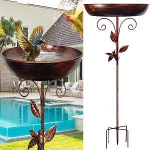 Wekvgz Bird Bath 32 Inches Sturdy Iron Garden Birdbath for Outside Vintage Standing Bird Bath Bowl for Outdoor Garden Patio Yard Lawn