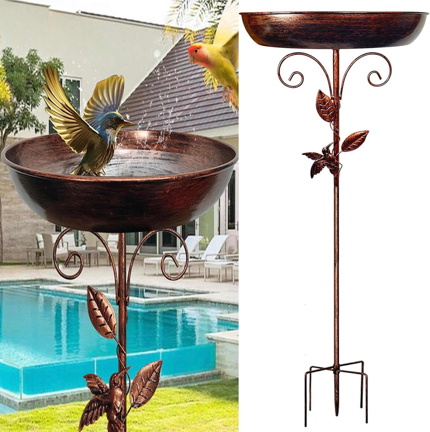 Wekvgz Bird Bath 32 Inches Sturdy Iron Garden Birdbath for Outside Vintage Standing Bird Bath Bowl for Outdoor Garden Patio Yard Lawn