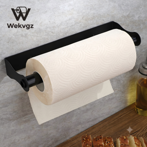 Under Cabinet Toilet Paper Towel Holder, Heavy Duty Stainless Steel Wall Mount Rack, Fits Jumbo Rolls, Adhesive or Screw Installation, Black