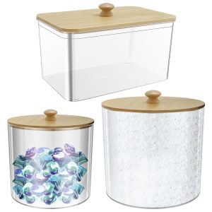 Jokapy 3 Pack Laundry Pods Container, Clear Laundry Detergent Holder with Bamboo Lids