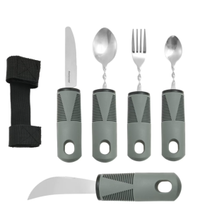 AEVXKHI Adaptive Utensils Set Stainless Steel Bendable Cutlery Set Anti Shake Adaptive Cutlery Tools with Rubber Handle for Adults Gray
