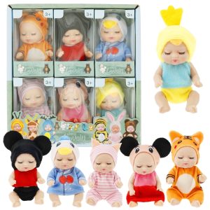 Keyohome 6Pcs Mini Baby Dolls,4.3" Newborn Dolls Gift Set,Cute Reborn Baby Dolls Toys for Kids 3+,with Clothes