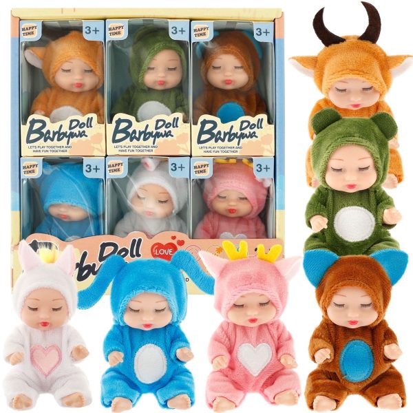 Keyohome 6Pcs Mini Baby Dolls,4.3" Newborn Dolls Gift Set,Cute Reborn Baby Dolls Toys for Kids 3+ Play,with Clothes