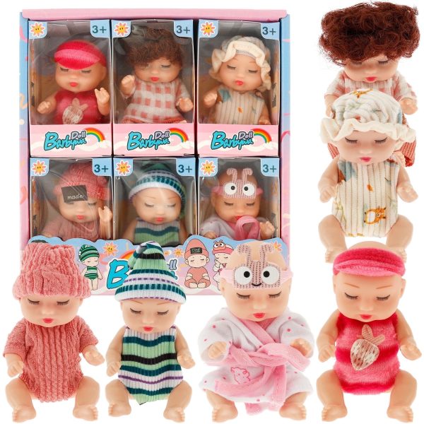 Keyohome 6Pcs Mini Baby Dolls,4.3" Newborn Dolls Gift Set,Cute Reborn Baby Dolls Toys for Kids 3+ Play,with Clothes