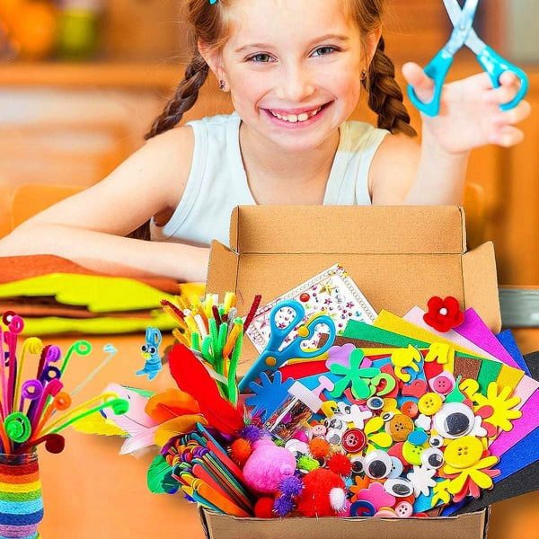 Keyohome 1000Pcs DIY Art Craft Kit for Kids Creative Crystal Sticker Felt Wiggle Googly Colorful Wooden Sticks Party Supplies,1 Set - Image 2
