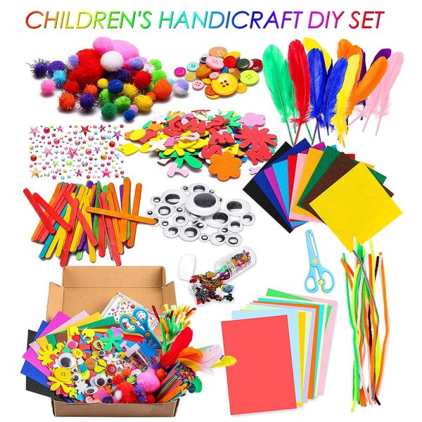 Keyohome 1000Pcs DIY Art Craft Kit for Kids Creative Crystal Sticker Felt Wiggle Googly Colorful Wooden Sticks Party Supplies,1 Set - Image 6
