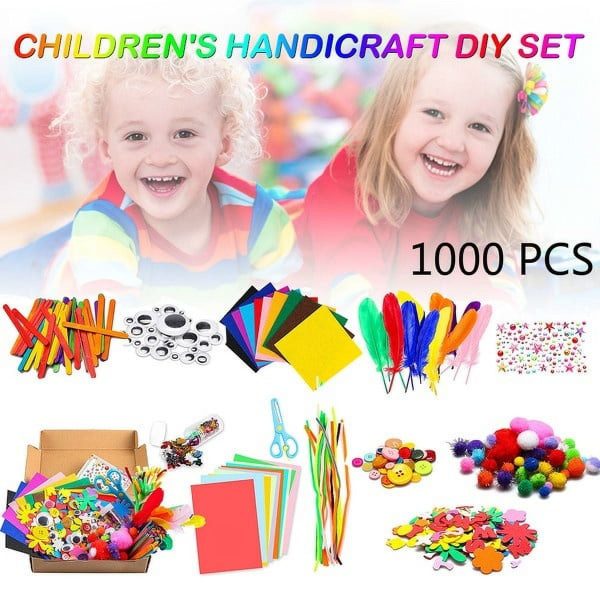 Keyohome 1000Pcs DIY Art Craft Kit for Kids Creative Crystal Sticker Felt Wiggle Googly Colorful Wooden Sticks Party Supplies,1 Set - Image 4
