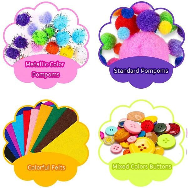 Keyohome 1000Pcs DIY Art Craft Kit for Kids Creative Crystal Sticker Felt Wiggle Googly Colorful Wooden Sticks Party Supplies,1 Set - Image 3