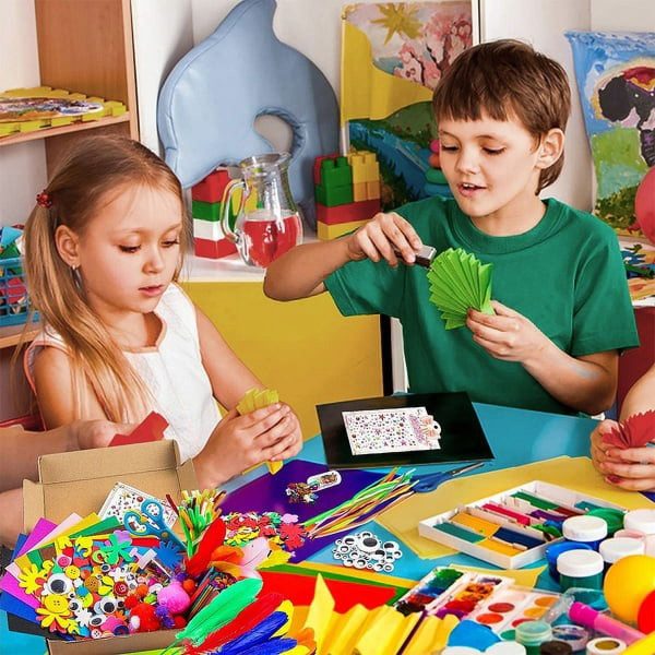 Keyohome 1000Pcs DIY Art Craft Kit for Kids Creative Crystal Sticker Felt Wiggle Googly Colorful Wooden Sticks Party Supplies,1 Set - Image 8