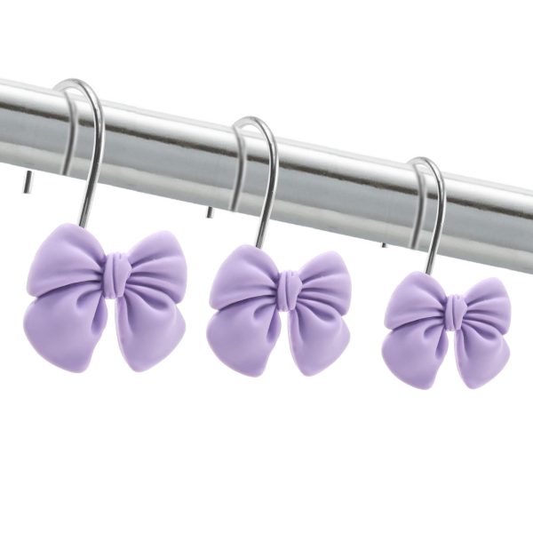Dznils Resin Bow Shower Curtain Hooks Rings, Rustproof Shower Hooks for Bathroom, Purple, Set of 24