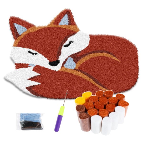 Wekvgz Latch Hook Rug Kit DIY Latch Hook Kit Fox Pattern Latch Hook Rug Practical Hook Rug Kits for Kids Adults Handmade Lovers Beginners