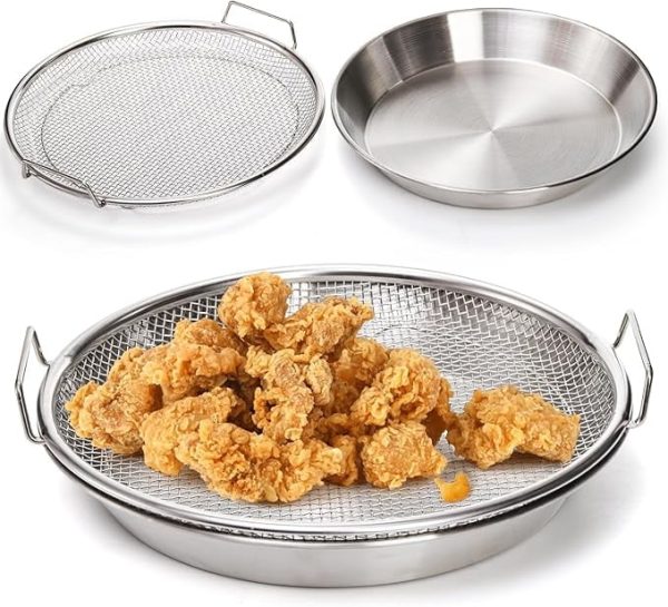 Ihvewuo Oil Filter Tray Round Stainless Steel Fried Food Draining Rack Heat Resistant Mesh Draining Basket with Drip Pan Multifunction Vegetable and Fruit Strainer for Frying Food Fruits