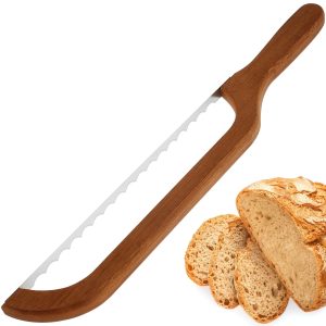 Qenwkxz Bread Knife, Bread Bow Knife, Bagel Cake Knife, Bread Knife for Homemade Bread, Wooden Serrated Bagel Knife 15.7"×2.4" Bread Slicer for Homemade Bagels Bread Baguettes