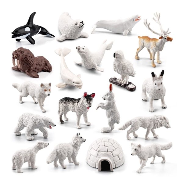 Lzvxtym Mini Arctic Animals Toys Set 18Pcs Polar Animal Figurines for Toddlers Plastic Arctic Tundra Deer Toy Animal Small White Bear Arctic Fox Kids Diorama Birthday Gift