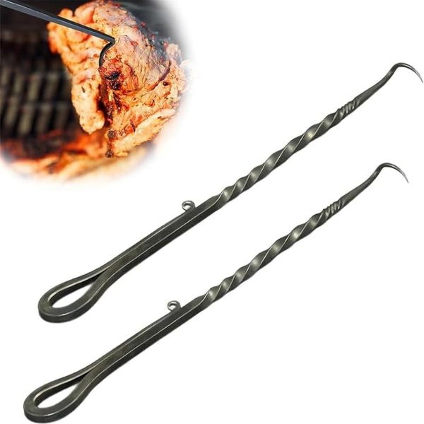 Wekvgz BBQ Food Flipper Stainless Steel Food Flipper Turner Heat Resistant Meat Hook Flipper Easy to Use BBQ Hook Turner Portable Barbecue Turners Hooks for Cooking Grilling Meat Steaks