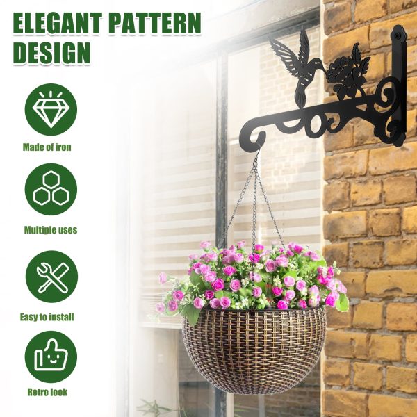 Keyohome Hanging Plant Bracket, 2 Pcs 10" Cast Iron Decorative Wall Planter Hanger Hooks for Hanging Plants Flower Baskets Wind Chimes Bird Feeders, Indoor Outdoor Rustic Home Decor - Image 7