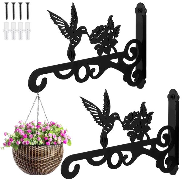 Keyohome Hanging Plant Bracket, 2 Pcs 10" Cast Iron Decorative Wall Planter Hanger Hooks for Hanging Plants Flower Baskets Wind Chimes Bird Feeders, Indoor Outdoor Rustic Home Decor