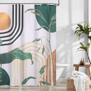 Dznils Boho Shower Curtain with Hooks, Modern Abstract Fabric Bathroom Curtain, 72" x 72", Green