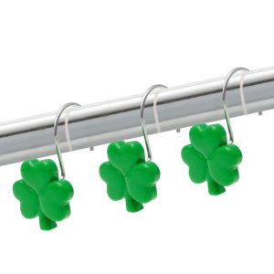 Dznils Green Leaves Shower Curtain Hooks Rings, Rustproof Bathroom Metal Shower Hooks, Set of 12