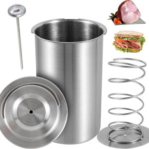 Ihvewuo Ham Maker Stainless Steel Meat Press Cooker Large Capacity Ham Press Maker Round Shape Deli Meat Press Mold Homemade Deli Meat Ham Press Cooker with Thermometer for Meat Pork Poultry