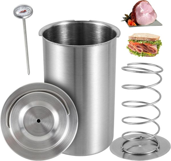 Ihvewuo Ham Maker Stainless Steel Meat Press Cooker Large Capacity Ham Press Maker Round Shape Deli Meat Press Mold Homemade Deli Meat Ham Press Cooker with Thermometer for Meat Pork Poultry
